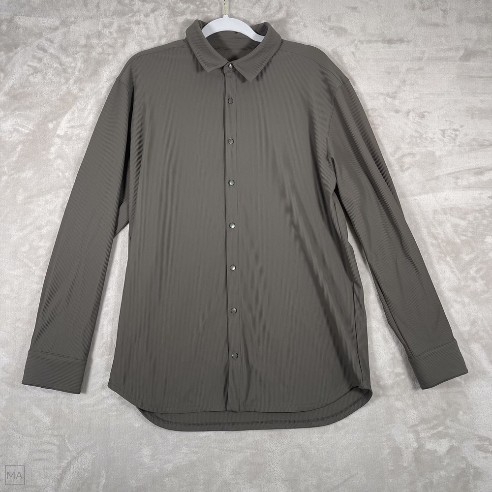 BYLT Men's Shirt Button Up Ribbed Long Sleeve Business Casual L Green